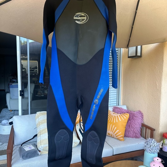 Deep See 3mm Mens Full Wetsuit XL Zipper Long Sleeve Knee Pads Neoprene - Picture 2 of 12